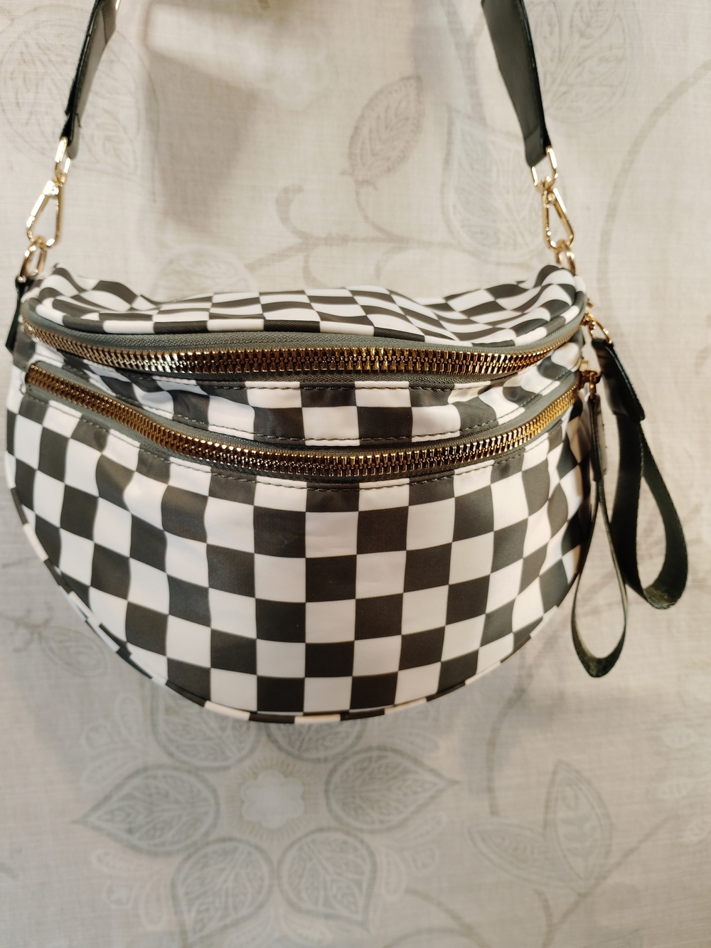 Olive Green & White Checkered Crossbody/Waist Bag